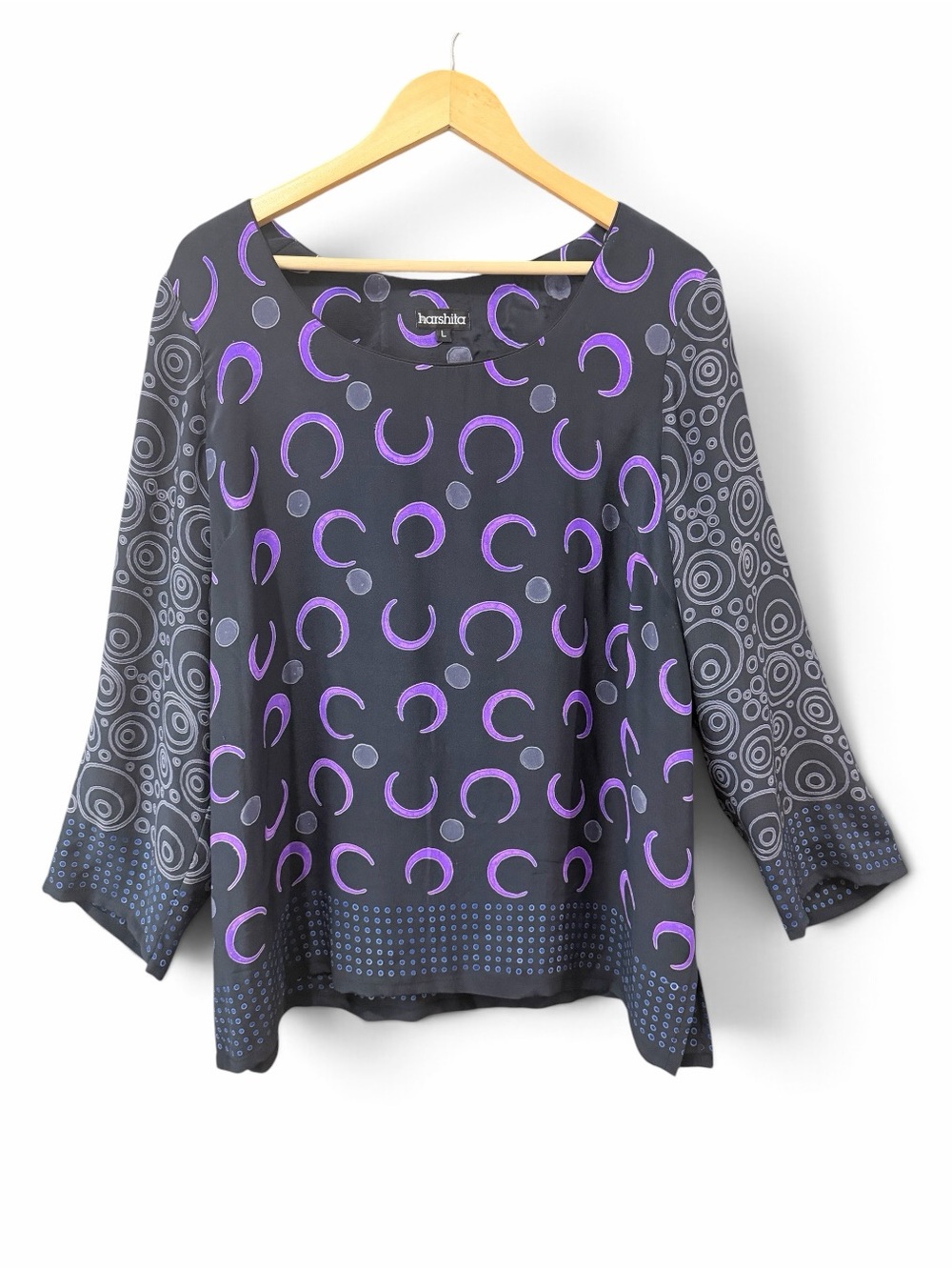Harshita 100% Silk Blouse Geometric Pattern Wearable Art Size Large